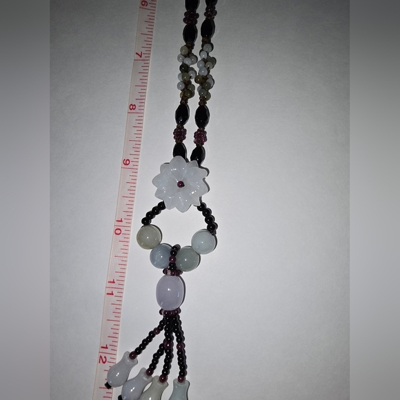 Carved Jadeite Jade  Flower Necklace Silk Rope Lots of Other Details Jade - Picture 10 of 16